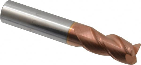 Accupro - 1/2", 3 Flute, Single End, Solid Carbide, 0.045" Corner Radius End Mill - 3" OAL, 40° Helix, Right Hand Flute, 1" LOC, Right Hand Cut - Caliber Tooling