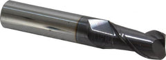 Accupro - 1/2", 2 Flute, Single End, Solid Carbide, 0.09" Corner Radius End Mill - 3" OAL, 40° Helix, Right Hand Flute, 1" LOC, Right Hand Cut - Caliber Tooling