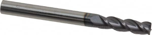 Accupro - 3/16", 3 Flute, Single End, Solid Carbide, 0.015" Corner Radius End Mill - 2" OAL, 40° Helix, Right Hand Flute, 5/8" LOC, Right Hand Cut - Caliber Tooling