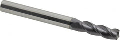 Accupro - 1/4", 3 Flute, Single End, Solid Carbide, 0.02" Corner Radius End Mill - 2-1/2" OAL, 40° Helix, Right Hand Flute, 3/4" LOC, Right Hand Cut - Caliber Tooling