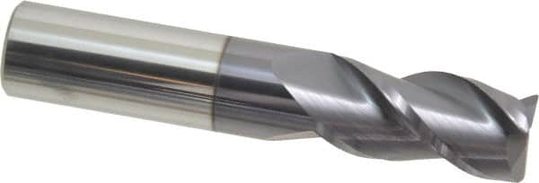 Accupro - 3/4", 3 Flute, Single End, Solid Carbide, 0.03" Corner Radius End Mill - 4" OAL, 40° Helix, Right Hand Flute, 1-1/2" LOC, Right Hand Cut - Caliber Tooling