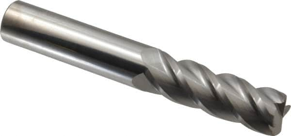 Accupro - 3/4", 4 Flute, Single End, Solid Carbide, 0.09" Corner Radius End Mill - 5" OAL, 40° Helix, Right Hand Flute, 2-1/4" LOC, Right Hand Cut - Caliber Tooling