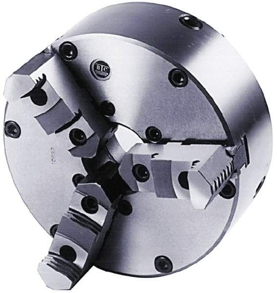 BTC - 3 Jaws, 12" Diam, Self Centering Manual Lathe Chuck - Plain Back Mount Spindle, Adjustable, Reversible, 2,200 Max RPM, 3.268" Through Hole Diam, Cast Iron - Caliber Tooling