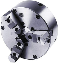 BTC - 3 Jaws, 8" Diam, Self Centering Manual Lathe Chuck - Plain Back Mount Spindle, Adjustable, Reversible, 3,100 Max RPM, 2.264" Through Hole Diam, Cast Iron - Caliber Tooling