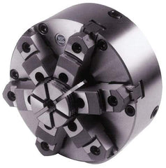 BTC - 6 Jaws, 6" Diam, Self Centering Manual Lathe Chuck - Plain Back Mount Spindle, Adjustable, Reversible, 2,500 Max RPM, 1.535" Through Hole Diam, Cast Iron - Caliber Tooling