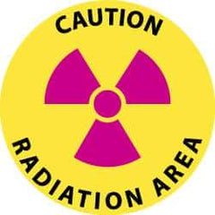 NMC - Caution - Radiation Area, Anti-Skid Pressure-Sensitive Vinyl Floor Sign - Round, Black & Magenta on Yellow, Adhesive Backed, For Accident Prevention - Caliber Tooling