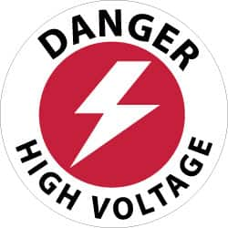 NMC - Danger - High Voltage, Anti-Skid Pressure-Sensitive Vinyl Floor Sign - Round, Black & Red on White, Adhesive Backed, For Accident Prevention - Caliber Tooling