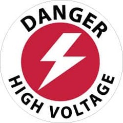 NMC - Danger - High Voltage, Anti-Skid Pressure-Sensitive Vinyl Floor Sign - Round, Black & Red on White, Adhesive Backed, For Accident Prevention - Caliber Tooling