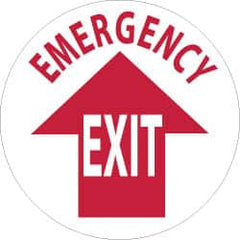 NMC - Emergency Exit, Anti-Skid Pressure-Sensitive Vinyl Floor Sign - Round, Red on White, Adhesive Backed, For Exit, Entrance & Directional - Caliber Tooling