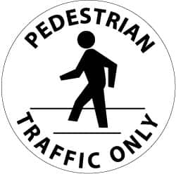 NMC - Pedestrian Traffic Only, Anti-Skid Pressure-Sensitive Vinyl Floor Sign - Round, Black on White, Adhesive Backed, For Accident Prevention - Caliber Tooling