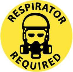 NMC - Respirator Required, Anti-Skid Pressure-Sensitive Vinyl Floor Sign - Round, Black on Yellow, Adhesive Backed, For Accident Prevention - Caliber Tooling