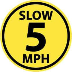 NMC - Slow 5 MPH, Anti-Skid Pressure-Sensitive Vinyl Floor Sign - Round, Black on Yellow, Adhesive Backed, For Security & Admittance - Caliber Tooling