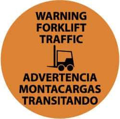 NMC - Warning Forklift Traffic, Anti-Skid Pressure-Sensitive Vinyl Floor Sign - Round, Black on Orange, Adhesive Backed, For Accident Prevention - Caliber Tooling