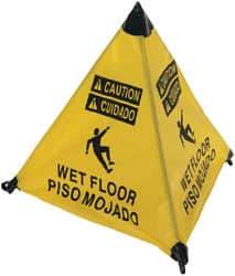 NMC - Caution - Wet Floor, 18" High, Plastic Floor Sign - English/Spanish, POP-UP, Black on Yellow, For Restroom, Janitorial & Housekeeping - Caliber Tooling