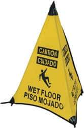 NMC - Caution - Wet Floor, 31" High, Plastic Floor Sign - English/Spanish, POP-UP, Black on Yellow, For Restroom, Janitorial & Housekeeping - Caliber Tooling