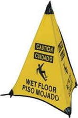 NMC - Caution - Wet Floor, 31" High, Plastic Floor Sign - English/Spanish, POP-UP, Black on Yellow, For Restroom, Janitorial & Housekeeping - Caliber Tooling