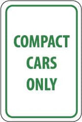 NMC - "Compact Cars Only", 12" Wide x 18" High, Aluminum Parking Lot Traffic Signs - 0.04" Thick, Green on White, Rectangle, Post Mount - Caliber Tooling