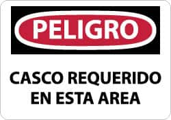 NMC - "Peligro - Casco Requerido en Esta Area", 10" Long x 14" Wide, Aluminum Safety Sign - Rectangle, 0.04" Thick, Use for Accident Prevention - Caliber Tooling