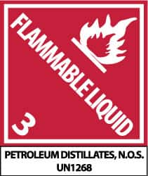 NMC - Flammable Liquid - 3 - Petroleum Distillates, N.O.S. - UN1268 Shipping Label - 4-3/4" High x 4" Wide - Caliber Tooling