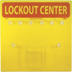 NMC - Empty Plexiglass Tag and Padlock / Hasp Station - 14 Inch Wide x 14 Inch High, Yellow and Yellow on Red - Caliber Tooling