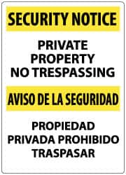 NMC - "Security Notice - Private Property - No Trespassing", 20" Long x 14" Wide, Aluminum Safety Sign - Rectangle, 0.05" Thick, Use for Security & Admittance - Caliber Tooling