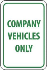 NMC - "Company Vehicles Only", 12" Wide x 18" High, Aluminum Parking Lot Traffic Signs - 0.04" Thick, Green on White, Rectangle, Post Mount - Caliber Tooling