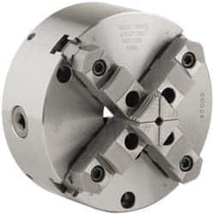 Buck Chuck Company - 4 Jaws, 10" Diam, Self Centering Manual Lathe Chuck - Front Mount, Adjustable, Reversible, 3,000 Max RPM, 3.23" Through Hole Diam, Forged Steel - Caliber Tooling