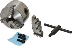 Interstate - 3 Jaws, 3" Diam, Self Centering Manual Lathe Chuck - Plain Back Mount Spindle, 0.6299" Through Hole Diam, 0.003" Axial Runout, Cast Iron - Caliber Tooling