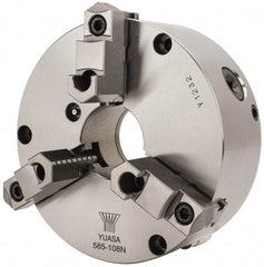 Yuasa - 3 Jaws, 8" Diam, Self Centering Manual Lathe Chuck - Plain Back Mount Spindle, Adjustable, Reversible, 2.4803" Through Hole Diam, 0.0005" Axial Runout, Cast Iron - Caliber Tooling