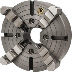 Bison - 4 Jaws, 12" Diam, Independent Manual Lathe Chuck - Plain Back Mount Spindle, Reversible, 1,200 Max RPM, 3.1496" Through Hole Diam, Cast Iron - Caliber Tooling