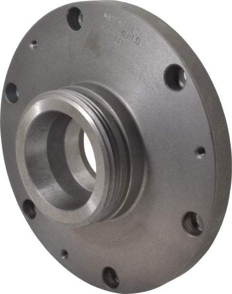 Bison - Adapter Back Plate for 10" Diam Self Centering Lathe Chucks - L-0 Mount, 2.6" Through Hole Diam, 9.88" OD, 0.83" Flange Height, Cast Iron - Caliber Tooling