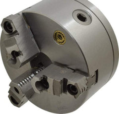 Bison - 3 Jaws, 6" Diam, Self Centering Manual Lathe Chuck - L-00 Mount Spindle, Reversible, 3,000 Max RPM, 1.6535" Through Hole Diam, 0.0008" Axial Runout, 0.0012" Radial Runout, Cast Iron - Caliber Tooling