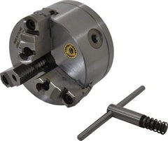 Bison - 3 Jaws, 5" Diam, Self Centering Manual Lathe Chuck - 1-1/2 - 8" Spindle Mount, Reversible, 3,200 Max RPM, 1.2598" Through Hole Diam, 0.0008" Axial Runout, 0.0012" Radial Runout, Cast Iron - Caliber Tooling