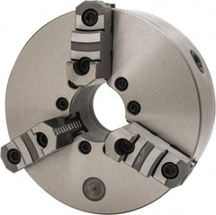 Interstate - 3 Jaws, 10" Diam, Self Centering Manual Lathe Chuck - D1-6 Mount Spindle, Reversible, 2.7559" Through Hole Diam, Cast Iron - Caliber Tooling