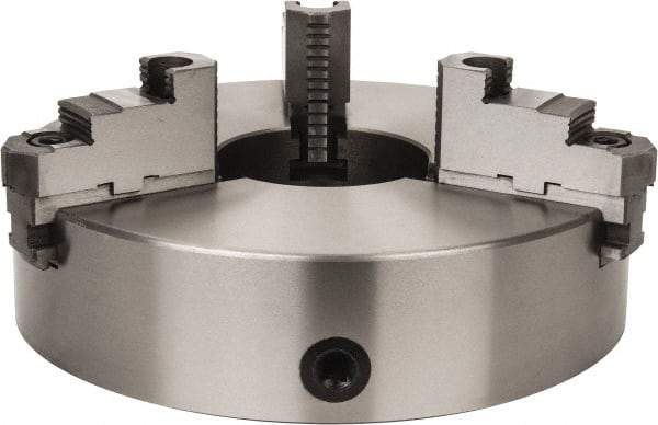 Interstate - 3 Jaws, 15" Diam, Self Centering Manual Lathe Chuck - Plain Back Mount Spindle, Reversible, 5.315" Through Hole Diam, 0.003" Axial Runout, Cast Iron - Caliber Tooling