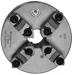 Bison - 4 Jaws, 6" Diam, Self Centering Manual Lathe Chuck - Plain Back Mount Spindle, Reversible, 3,000 Max RPM, 1.6535" Through Hole Diam, 0.0012" Axial Runout, 0.0015" Radial Runout, Cast Iron - Caliber Tooling