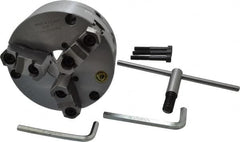 Bison - 3 Jaws, 6" Diam, Self Centering Manual Lathe Chuck - Front Mount, Adjustable, Reversible, 3,500 Max RPM, 1.654" Through Hole Diam, Forged Steel - Caliber Tooling