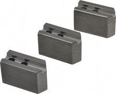 H & R Manufacturing - 5" Chuck Capacity, 1.5mm x 60° Serrated Attachment, Square Soft Lathe Chuck Jaw - 3 Jaws, Steel, 0.708" Btw Mount Hole Ctrs, 2-5/16" Long x 1" Wide x 1-1/2" High, 0.395" Groove, 8mm Fastener - Caliber Tooling