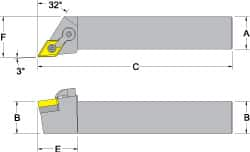 Dorian Tool - MDJN, Right Hand Cut, 3° Lead Angle, 1-1/4" Shank Height x 1-1/4" Shank Width, Negative Rake Indexable Turning Toolholder - 6" OAL, DN..54. Insert Compatibility, Series Multi-Option - Caliber Tooling