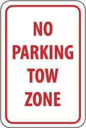 NMC - "No Parking - Tow Zone", 12" Wide x 18" High, Aluminum No Parking & Tow Away Signs - 0.04" Thick, Red on White, Rectangle, Wall Mount - Caliber Tooling