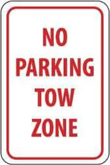 NMC - "No Parking - Tow Zone", 12" Wide x 18" High, Aluminum No Parking & Tow Away Signs - 0.063" Thick, Red on White, Rectangle, Post Mount - Caliber Tooling