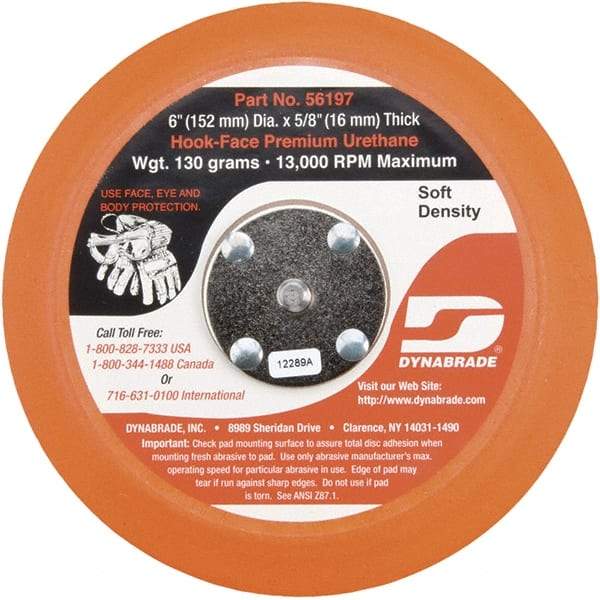 Dynabrade - 6" Diam Hook & Loop Disc Backing Pad - Soft Density, 13,000 RPM - Caliber Tooling