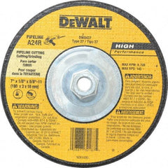 DeWALT - 24 Grit, 7" Wheel Diam, 1/8" Wheel Thickness, Type 27 Depressed Center Wheel - Aluminum Oxide, R Hardness, 8,700 Max RPM, Compatible with Angle Grinder - Caliber Tooling