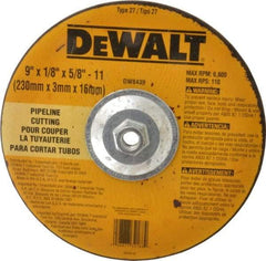 DeWALT - 24 Grit, 9" Wheel Diam, 1/8" Wheel Thickness, Type 27 Depressed Center Wheel - Aluminum Oxide, R Hardness, 6,600 Max RPM, Compatible with Angle Grinder - Caliber Tooling