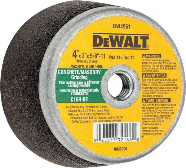 DeWALT - 4" Diam, 2" Overall Thickness, 16 Grit, Type 11 Tool & Cutter Grinding Wheel - Very Coarse Grade, Silicon Carbide, R Hardness, 9,000 RPM - Caliber Tooling