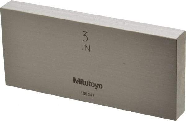 Mitutoyo - 3" Rectangular Steel Gage Block - Accuracy Grade 0, Includes Certificate of Inspection - Caliber Tooling