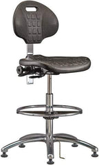 Bevco - 20-1/2 to 30-1/2" High Adjustable Height Swivel Stool - 27" Wide x 27" Deep, ESD Polyurethane Seat, Black - Caliber Tooling