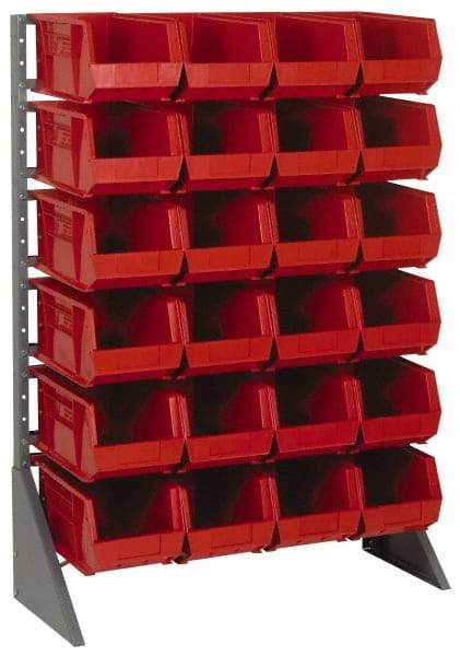 Quantum Storage - 48 Bin Rail Unit with Bins - 36 Inch Overall Width x 15 Inch Overall Depth x 53 Inch Overall Height, Red Polypropylene / Polyethylene Bins - Caliber Tooling