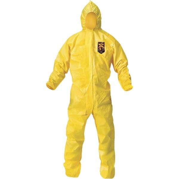 KleenGuard - Size L PE Film Chemical Resistant Coveralls - Yellow, Zipper Closure, Elastic Cuffs, Elastic Ankles, Bound Seams - Caliber Tooling