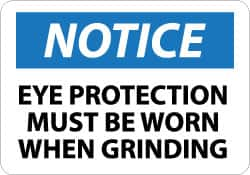 NMC - "Notice - Eye Protection Must Be Worn When Grinding", 10" Long x 14" Wide, Aluminum Safety Sign - Rectangle, 0.04" Thick, Use for Accident Prevention - Caliber Tooling